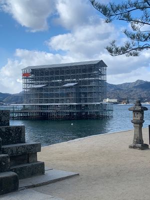 厳島神社の鳥居改装中。レアパターン