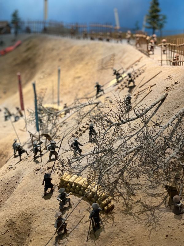 日本・福岡県「初めての🦕いのちのたび博物館🦖」の写真：長野城合戦の様子

山城の仕組みがわかり...