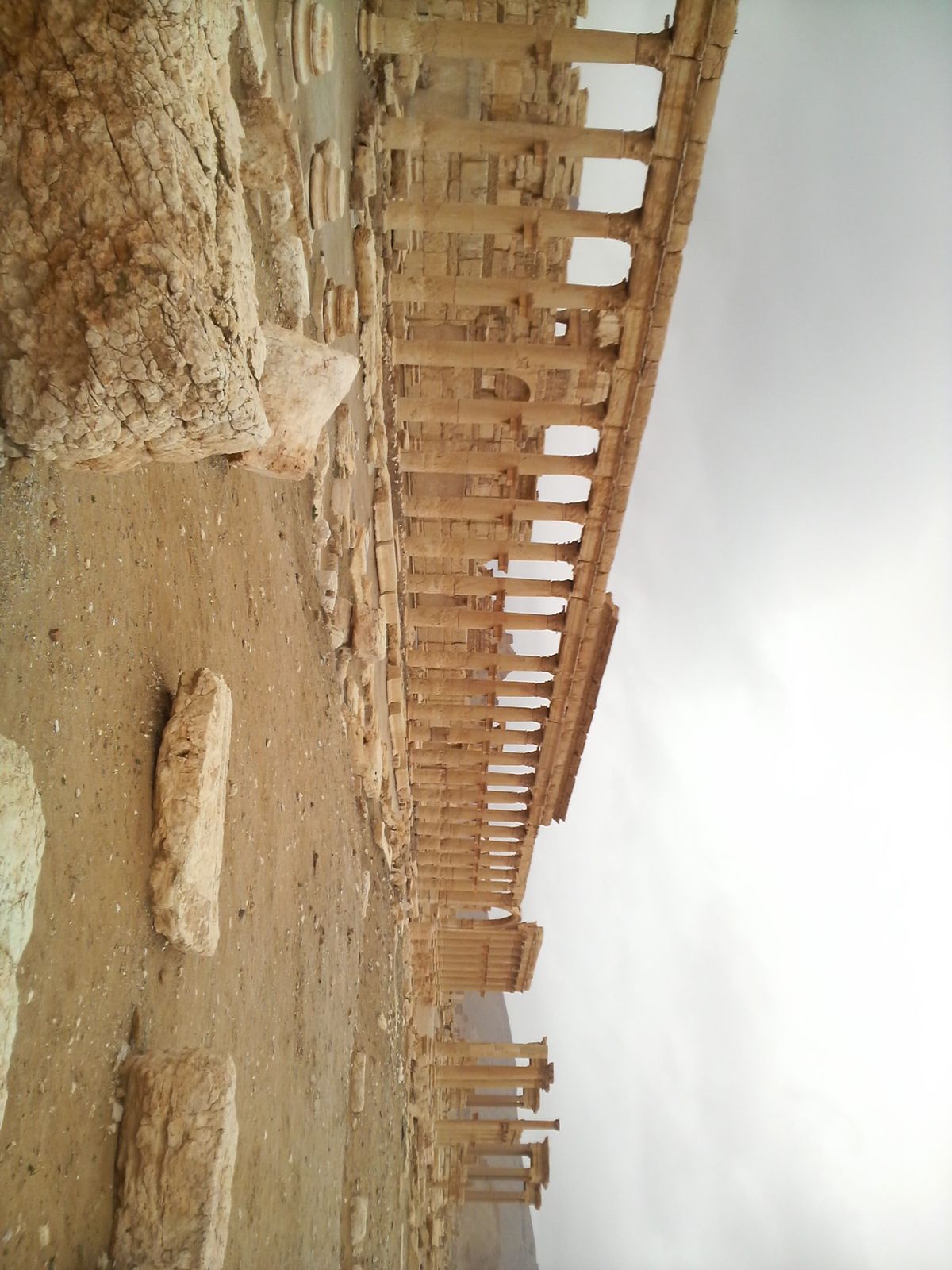 パルミラ遺跡はそのすぐ横に町があり、柵も何もなく歩いていると遺跡の真ん中に...