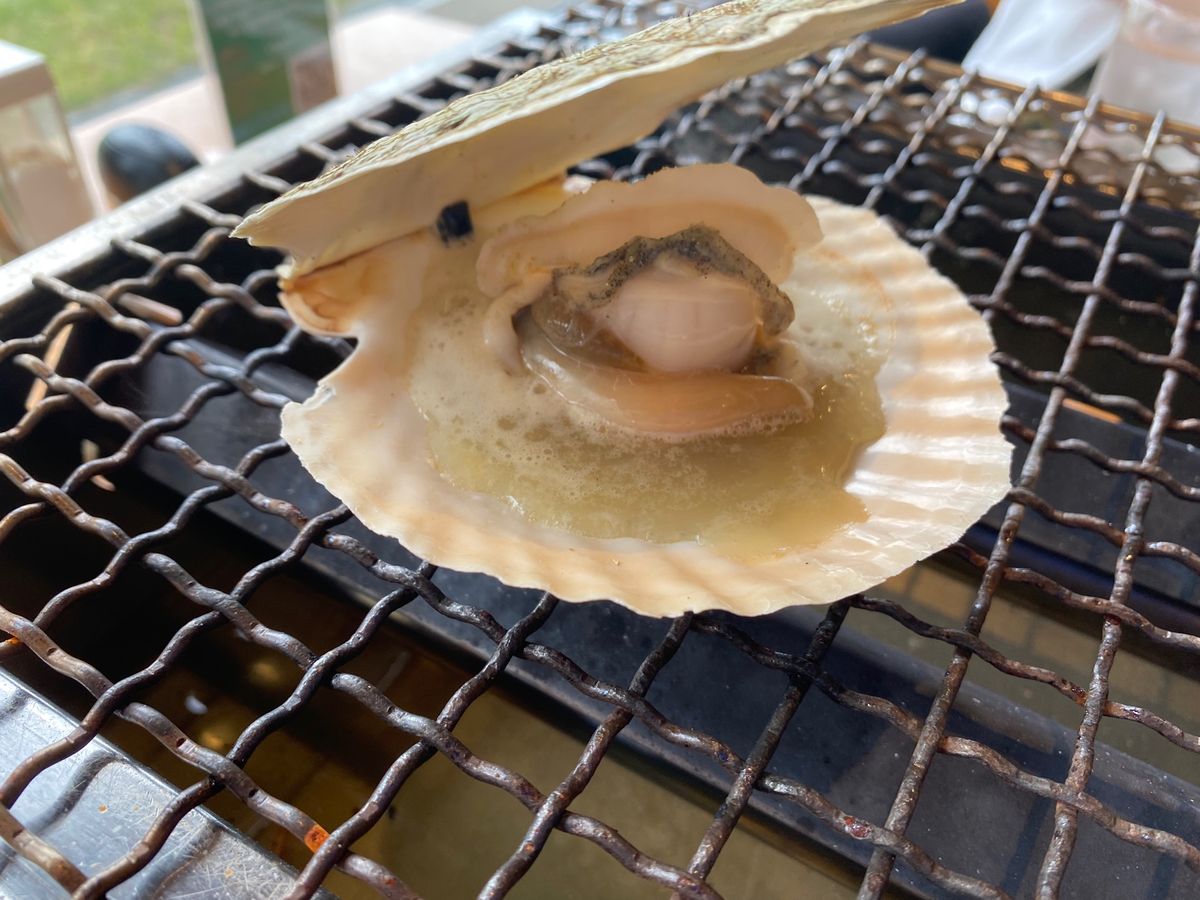 白浜家さんで、ホタテなどを焼いて、海苔のある茶碗蒸し食べました！
映えポイ...