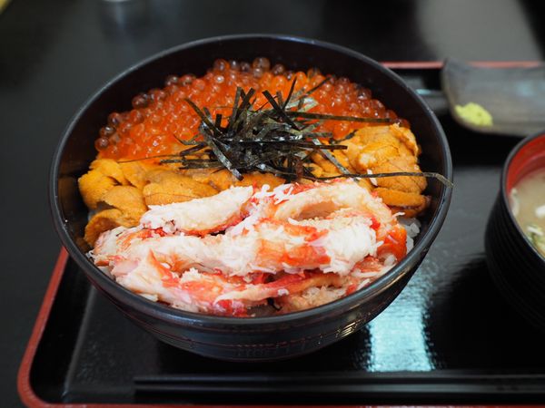日本・北海道「知床・道東」の写真：絶品三食丼と羅臼港🦀