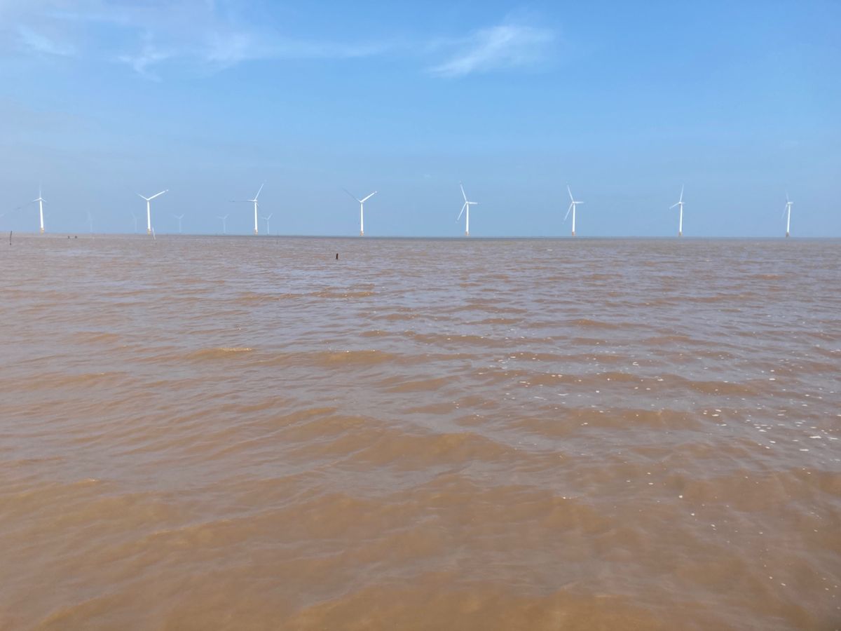 Bãi biển Ba Động(バードンビーチ)。メコンの水が流れ込むた...