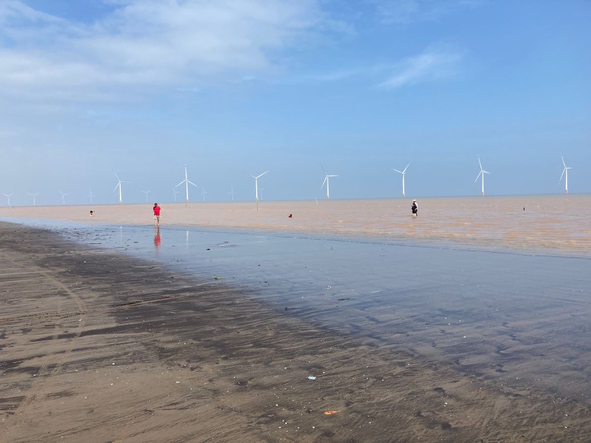 Bãi biển Ba Động(バードンビーチ)。メコンの水が流れ込むた...