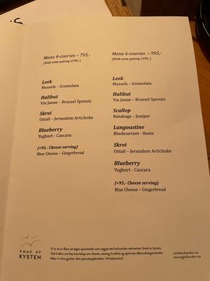 Fiskecompaniet
4品のコース　795NOK (10,463円程度)