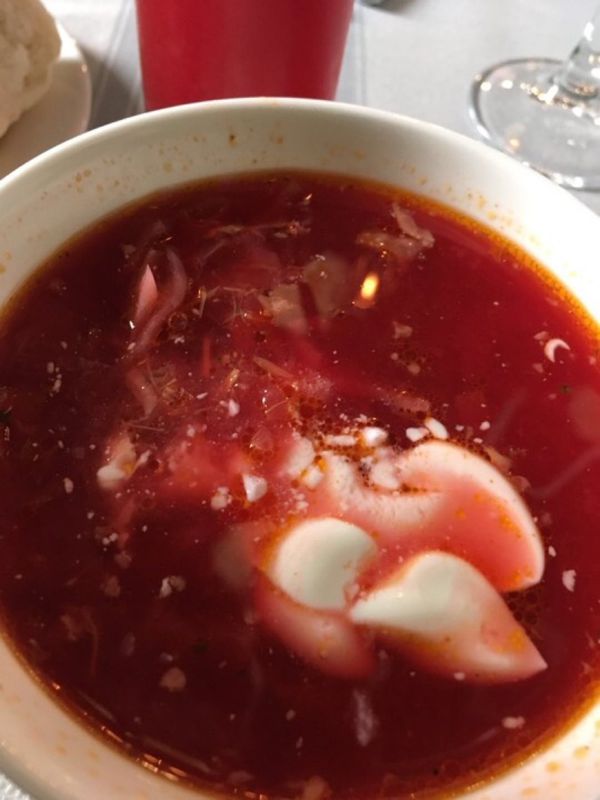 ロシア連邦・モスクワ「【聖地巡礼】二度目のツアー旅行でロシア」の写真：ランチはボルシチとハンバーグっぽい何か。...