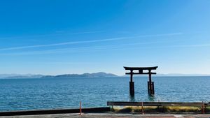 敦賀湾→メタセコイヤ並木→白鬚神社→夕陽