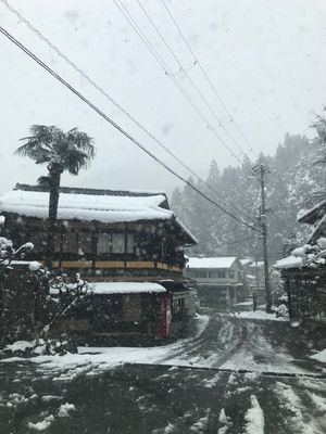 雪が降る中の金閣寺