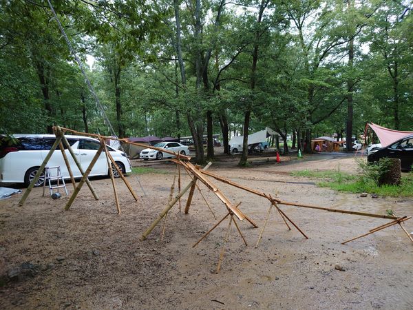 日本・滋賀県「グルキャン at マキノ高原キャンプ場」の写真：自作の流しソーメン台