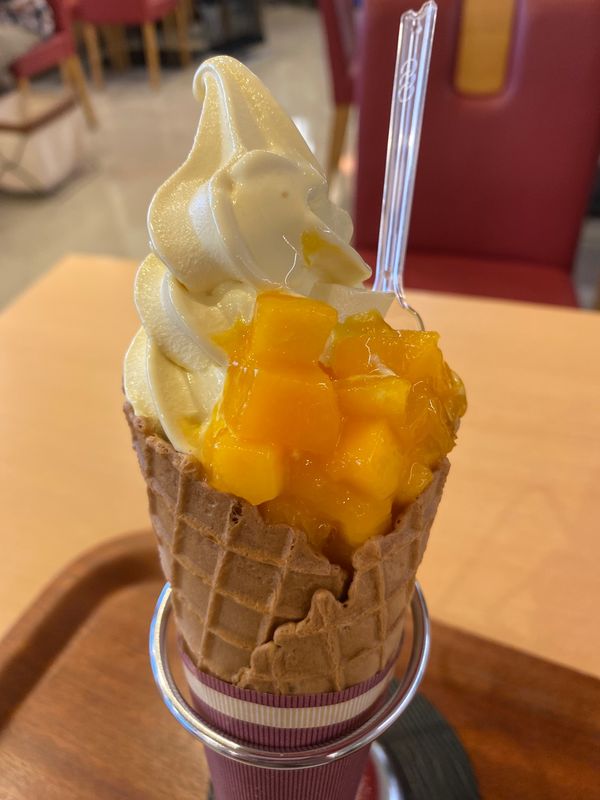 日本・宮崎「JALのセールで飛びます！初宮崎」の写真：ブーゲンビリア空港でマンゴーをいただいて...