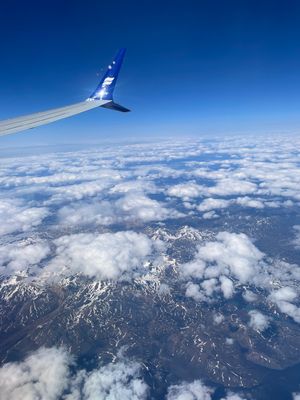 向かう飛行機は天気が良くて景色がよく見えた。