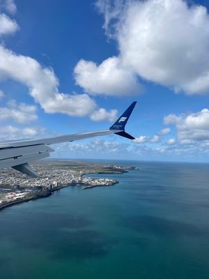 向かう飛行機は天気が良くて景色がよく見えた。