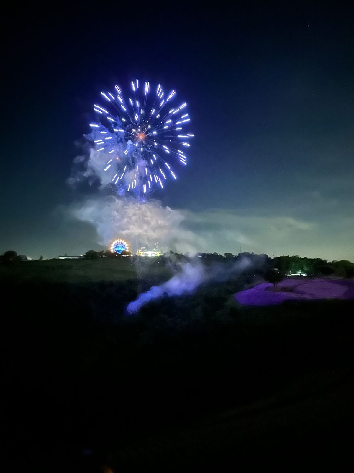 花火のイベントが夜19時30分から15分間だけあった。多分土日だけのイベン...