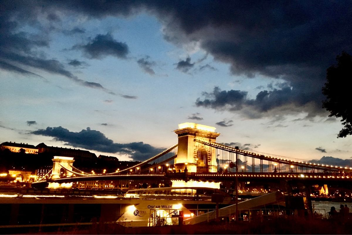 セーチェーニ鎖橋とブダ城の夜景。

