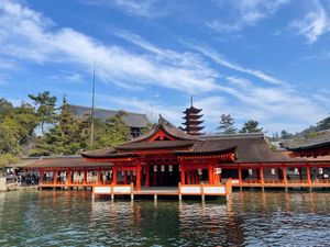 世界遺産登録されている厳島神社。赤い大鳥居は一年ほど前に新しくなったばかり...