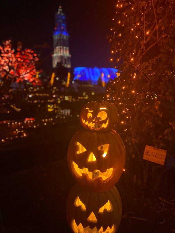 日本・長崎県「2023  ハロウィーン時期のハウステンボス」の写真：夜になるとライトアップ、規模が大きいです...